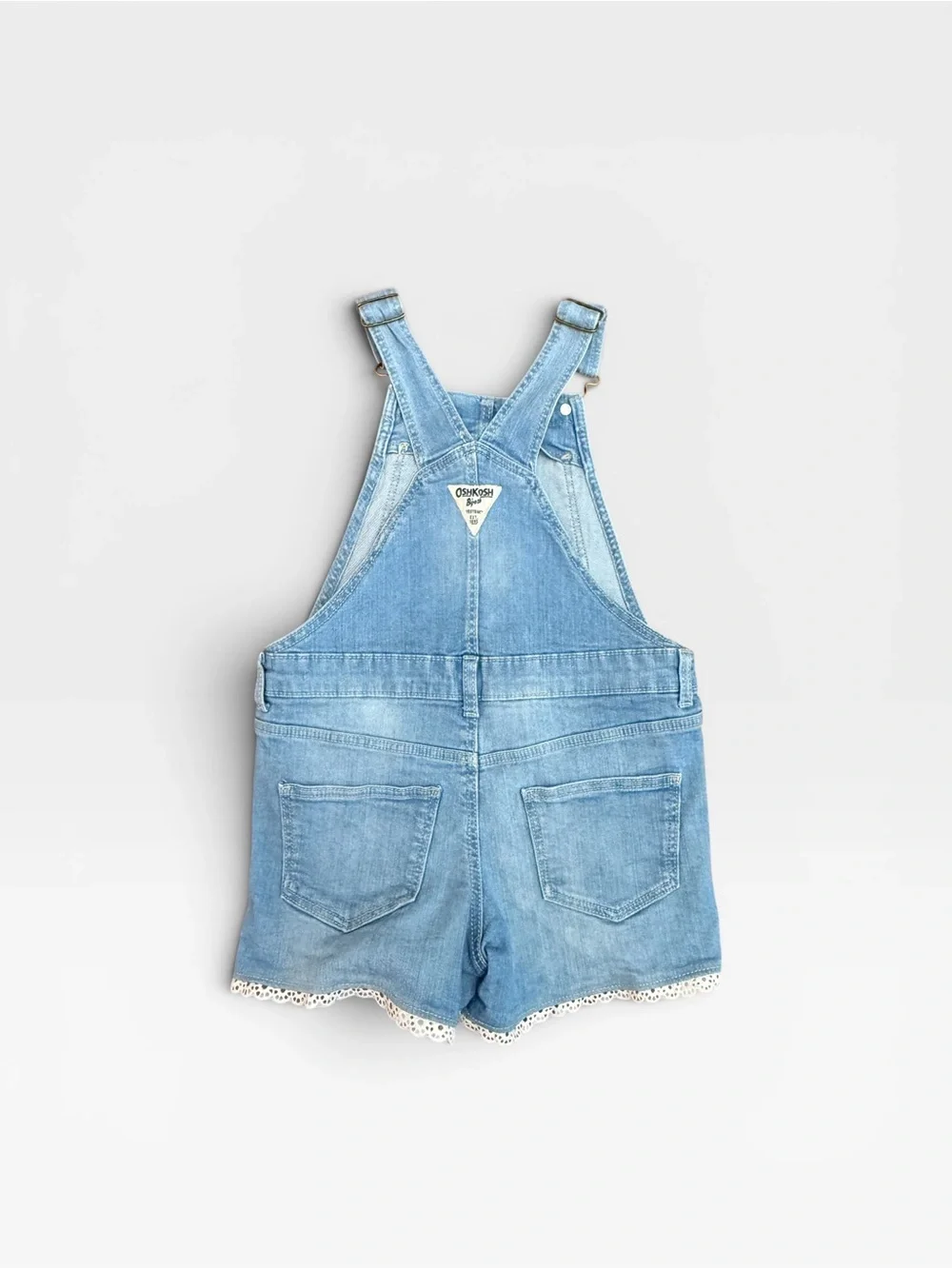 OshKosh B'gosh Light Blue Denim Short Overalls with Lace Trim